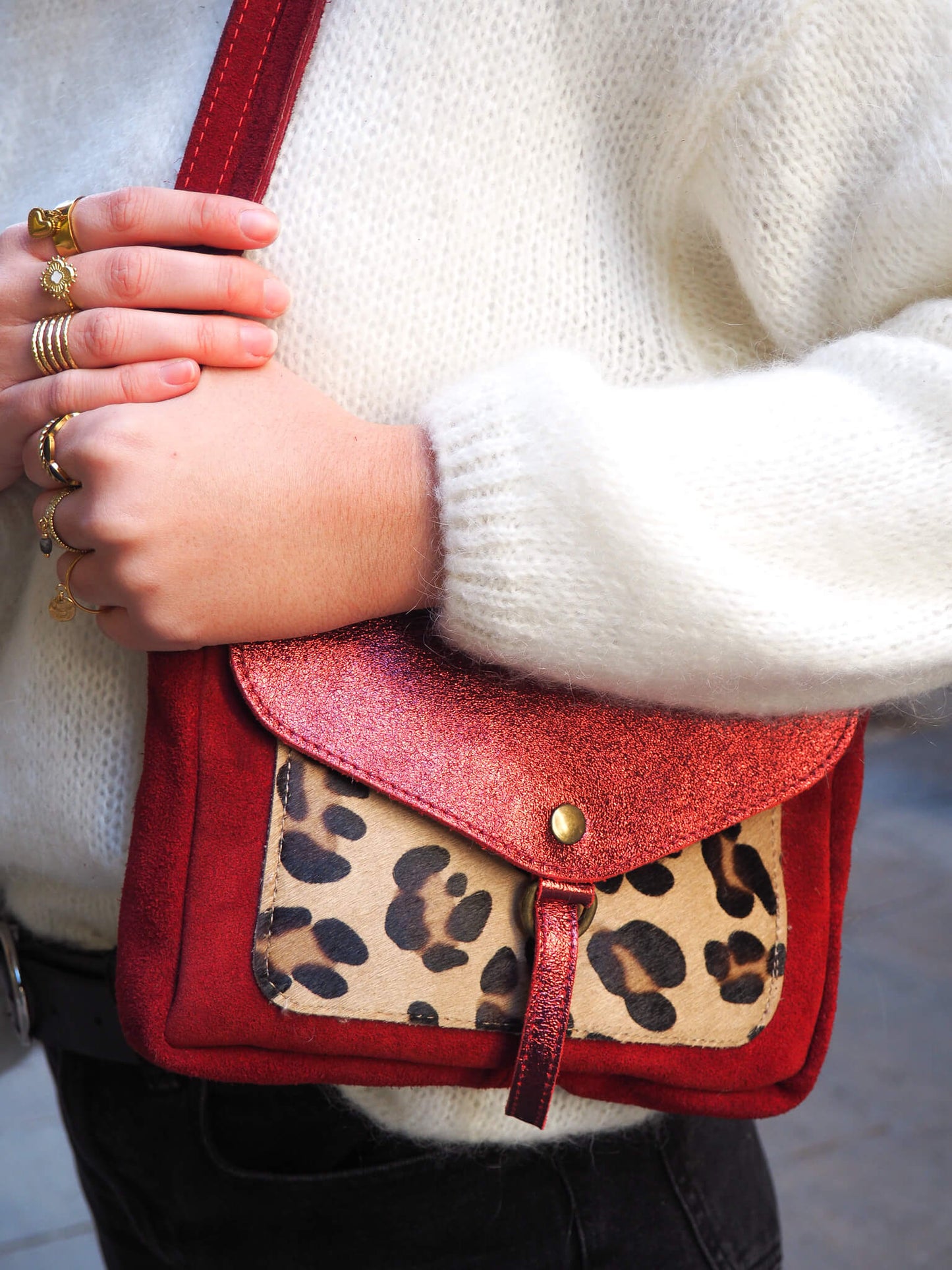 Bolso bandolera Salvaje en Cuero Rojo