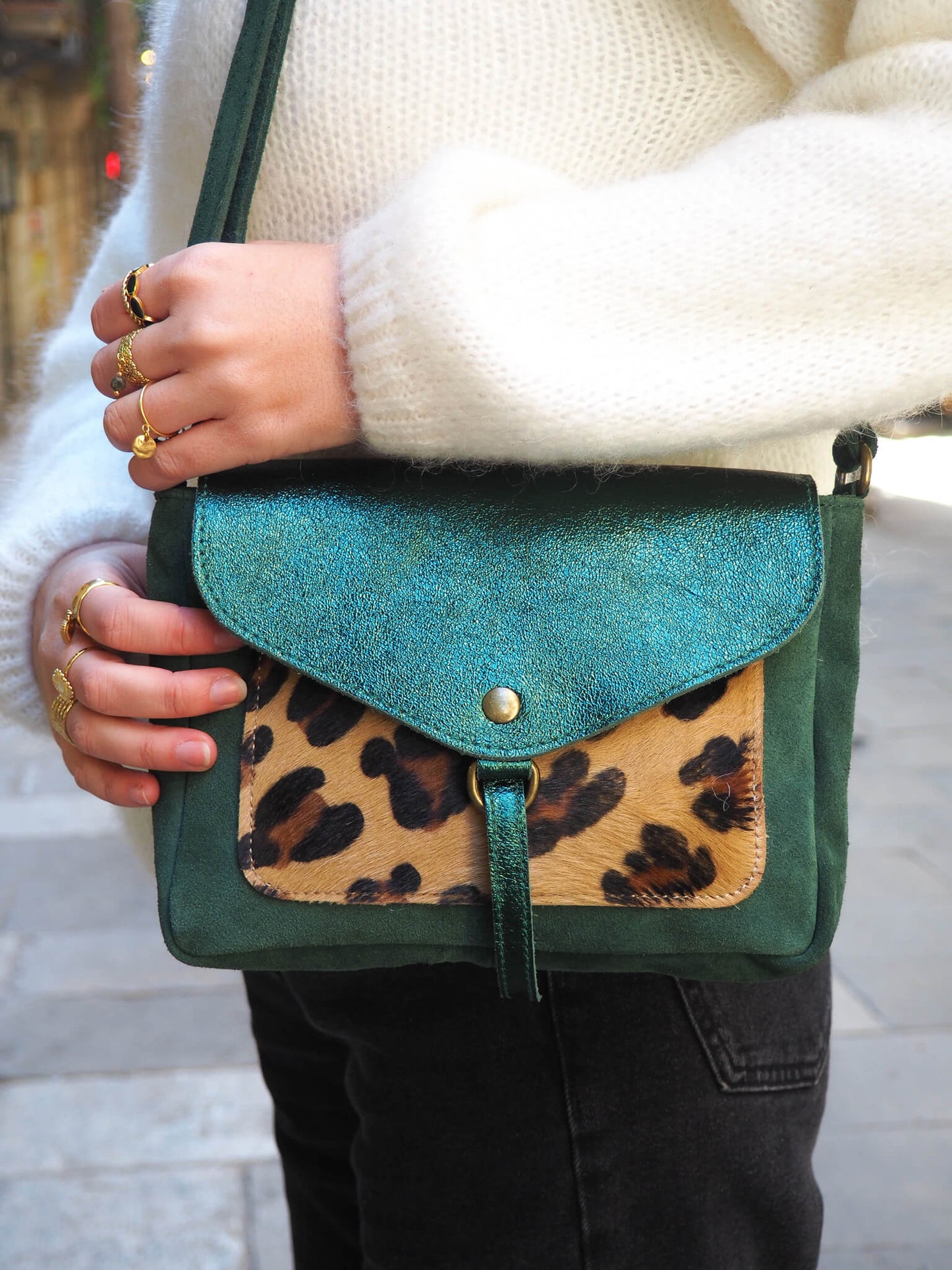 Sac Salvaje bandoulière en cuir vert