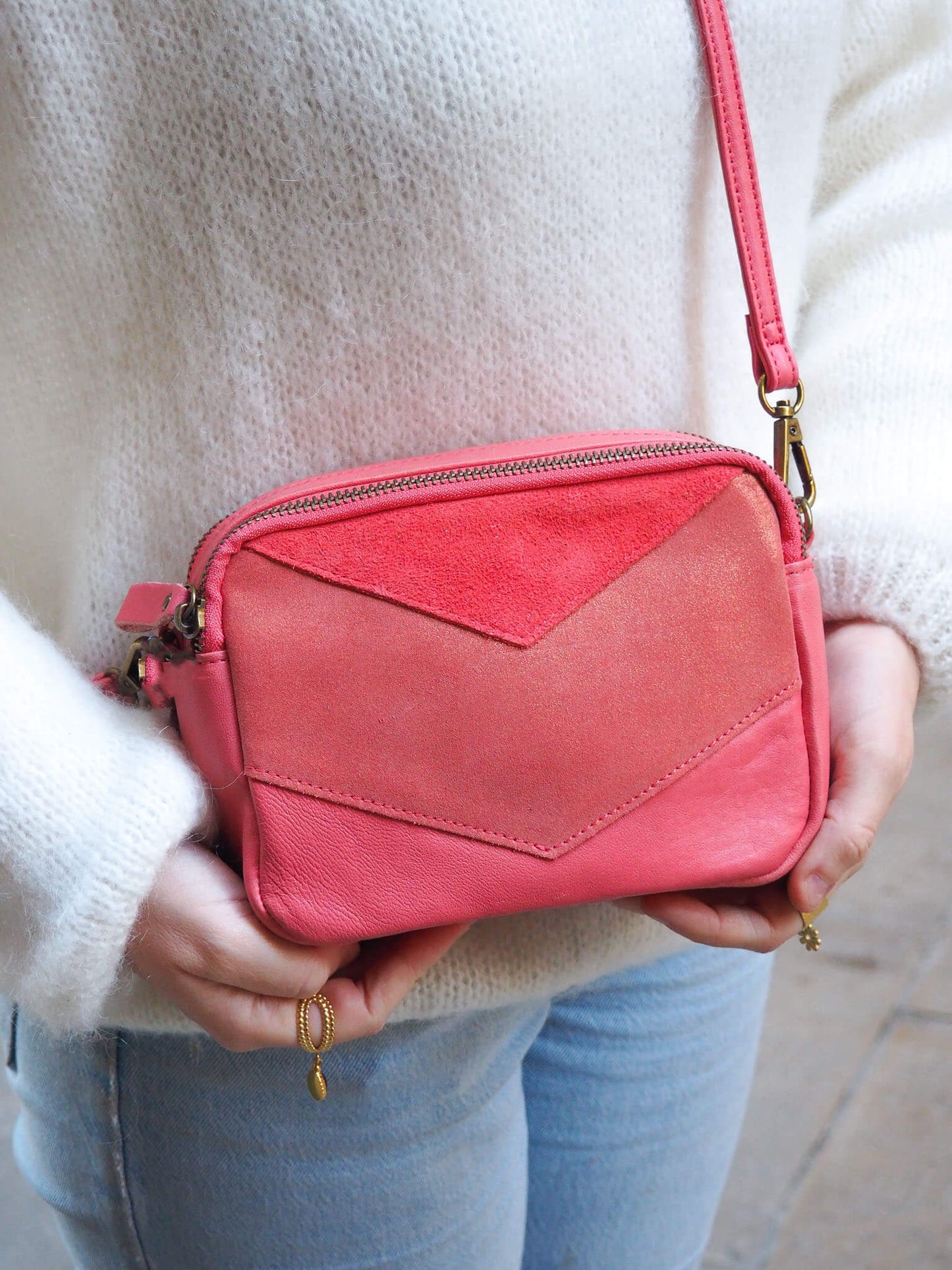 Sac Amélie bandoulière en cuir Turquoise