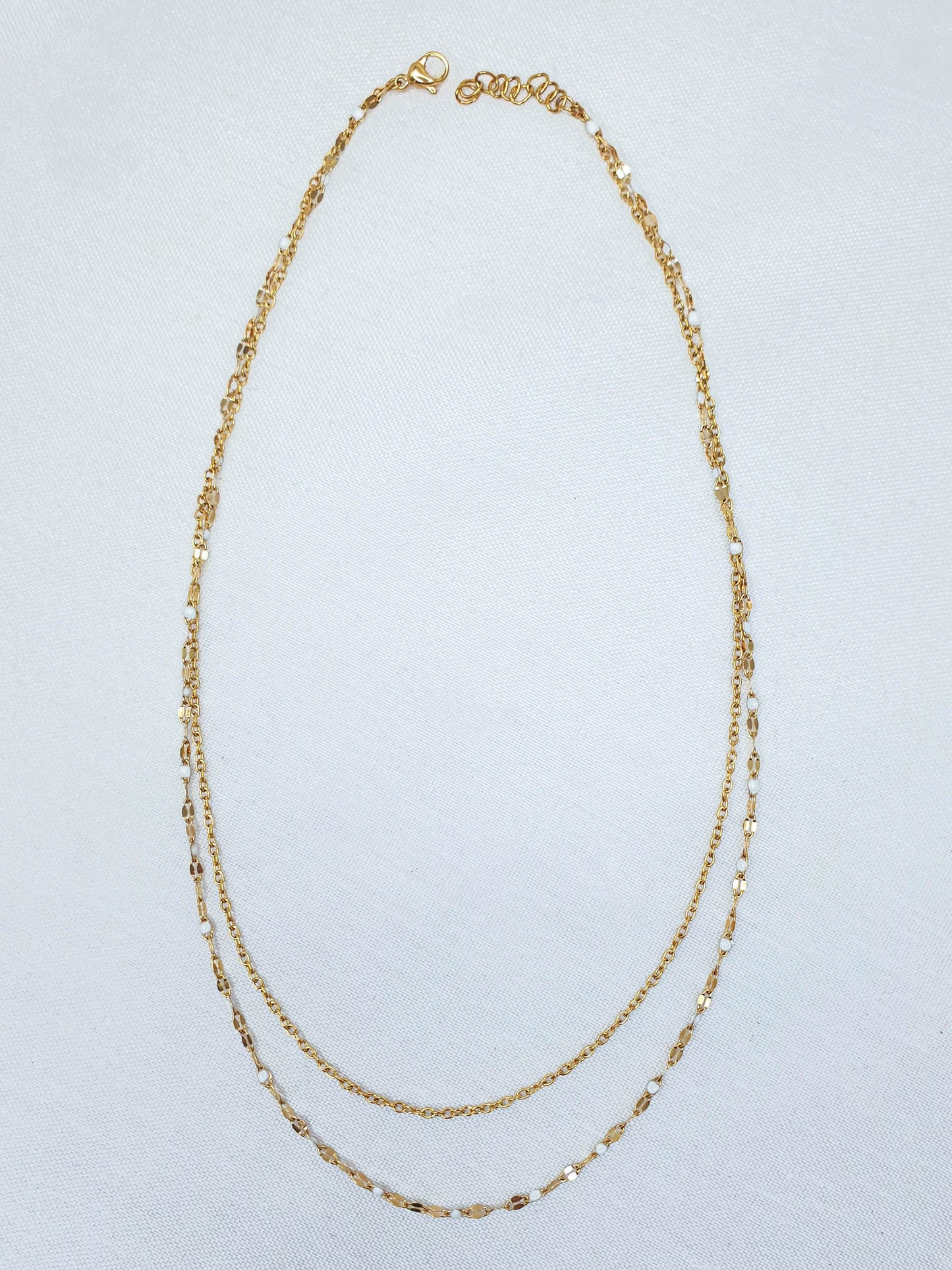 Collier Double Chaîne Blanc en Acier Inoxydable