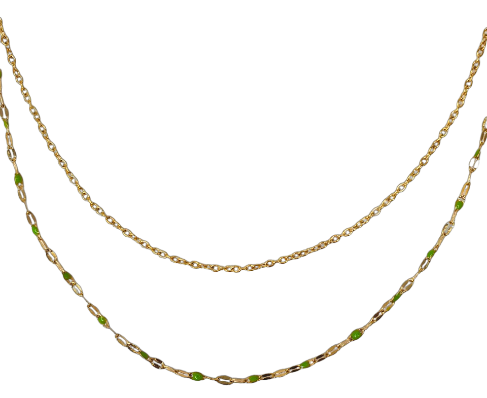 Collier Double Chaîne Olive en Acier Inoxydable