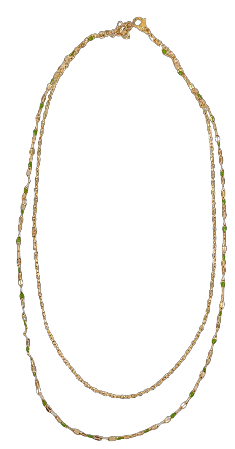 Collier Double Chaîne Olive en Acier Inoxydable