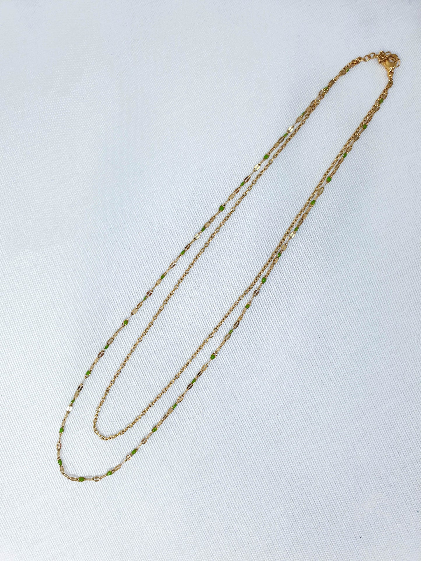 Collier Double Chaîne Olive en Acier Inoxydable