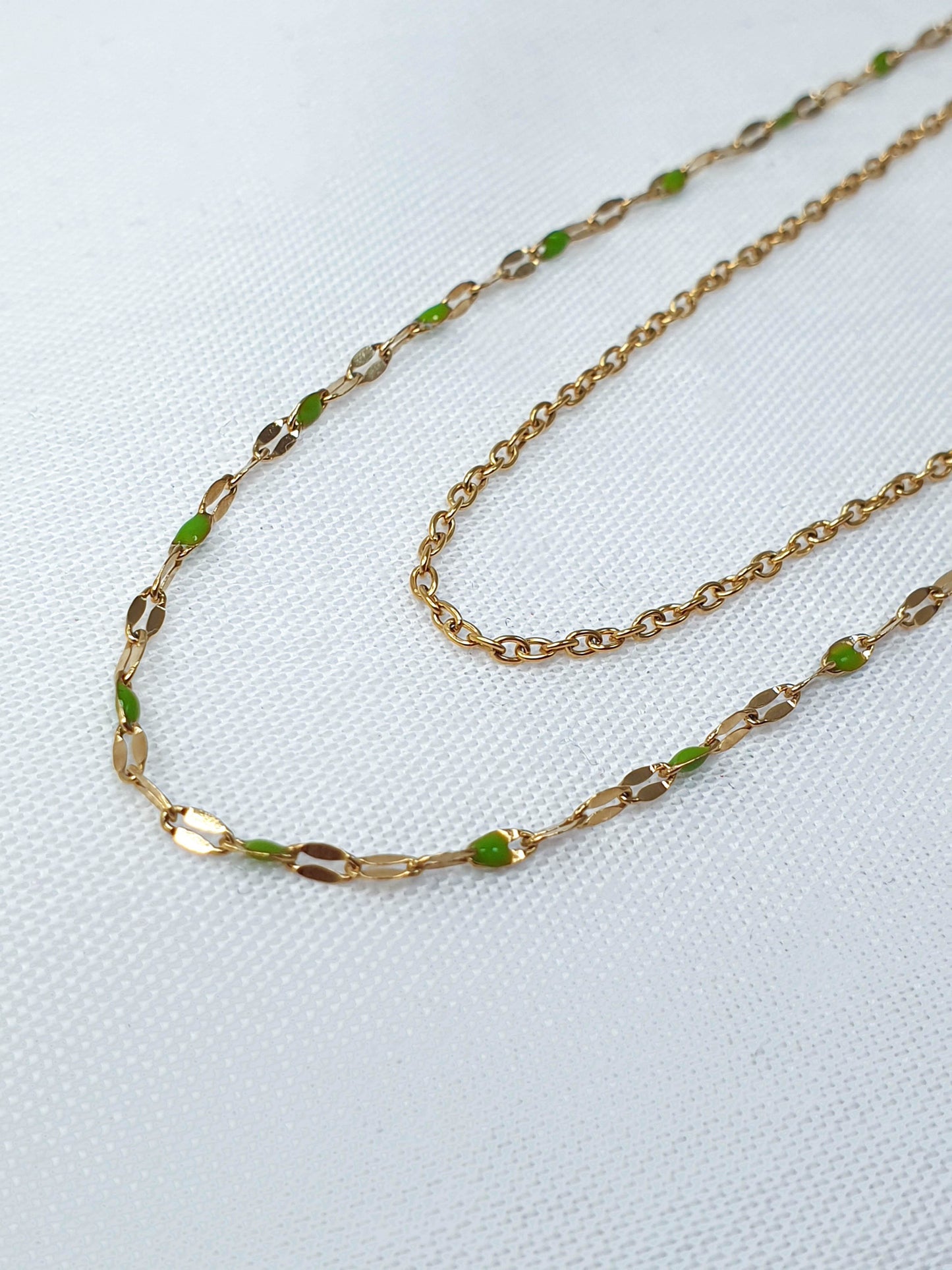 Collier Double Chaîne Olive en Acier Inoxydable