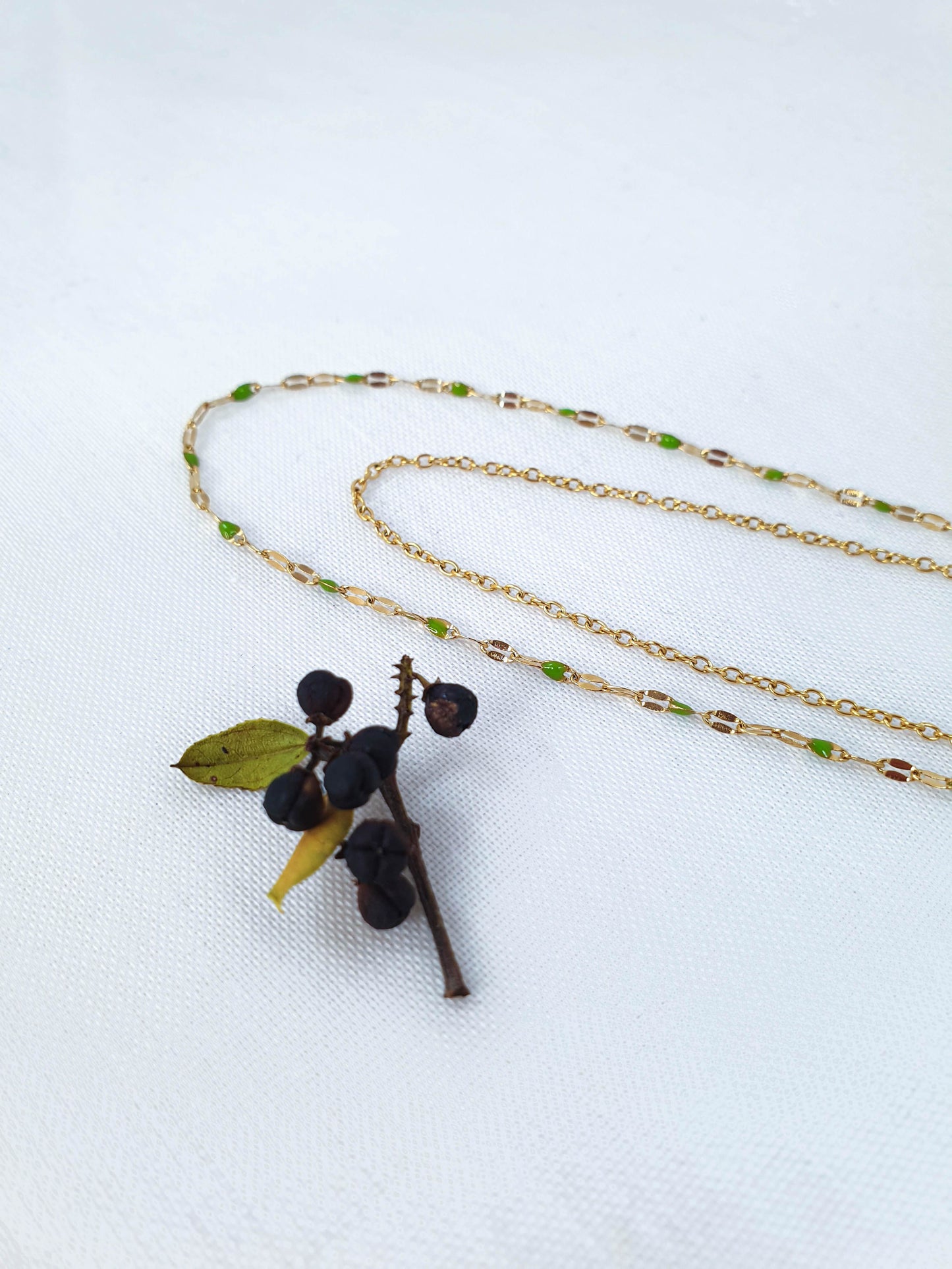 Collier Double Chaîne Olive en Acier Inoxydable