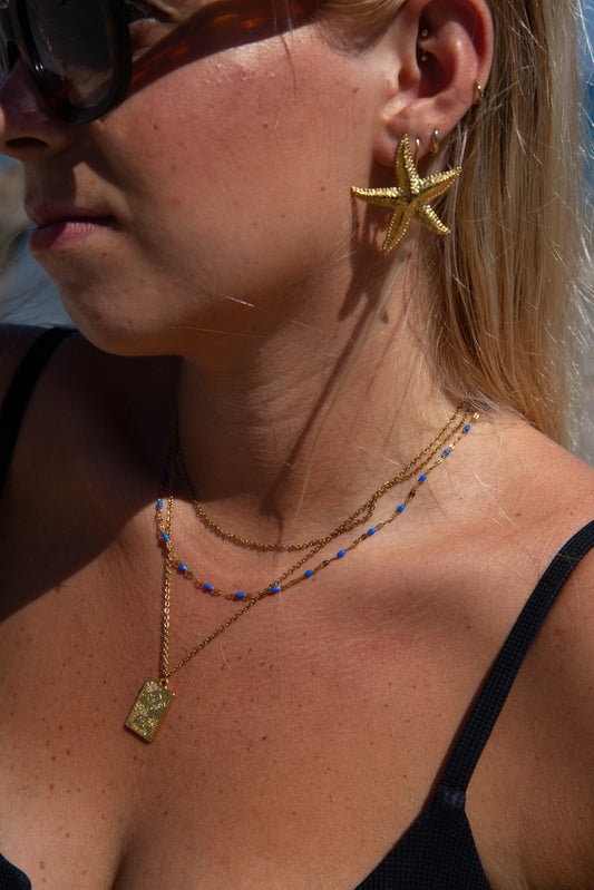 Collar de Doble Cadena con Perlas Facetadas de Colores en Acero Inoxidable