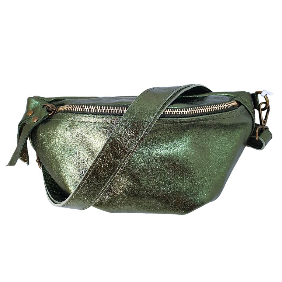 Sac banane Lou en cuir vert kaki