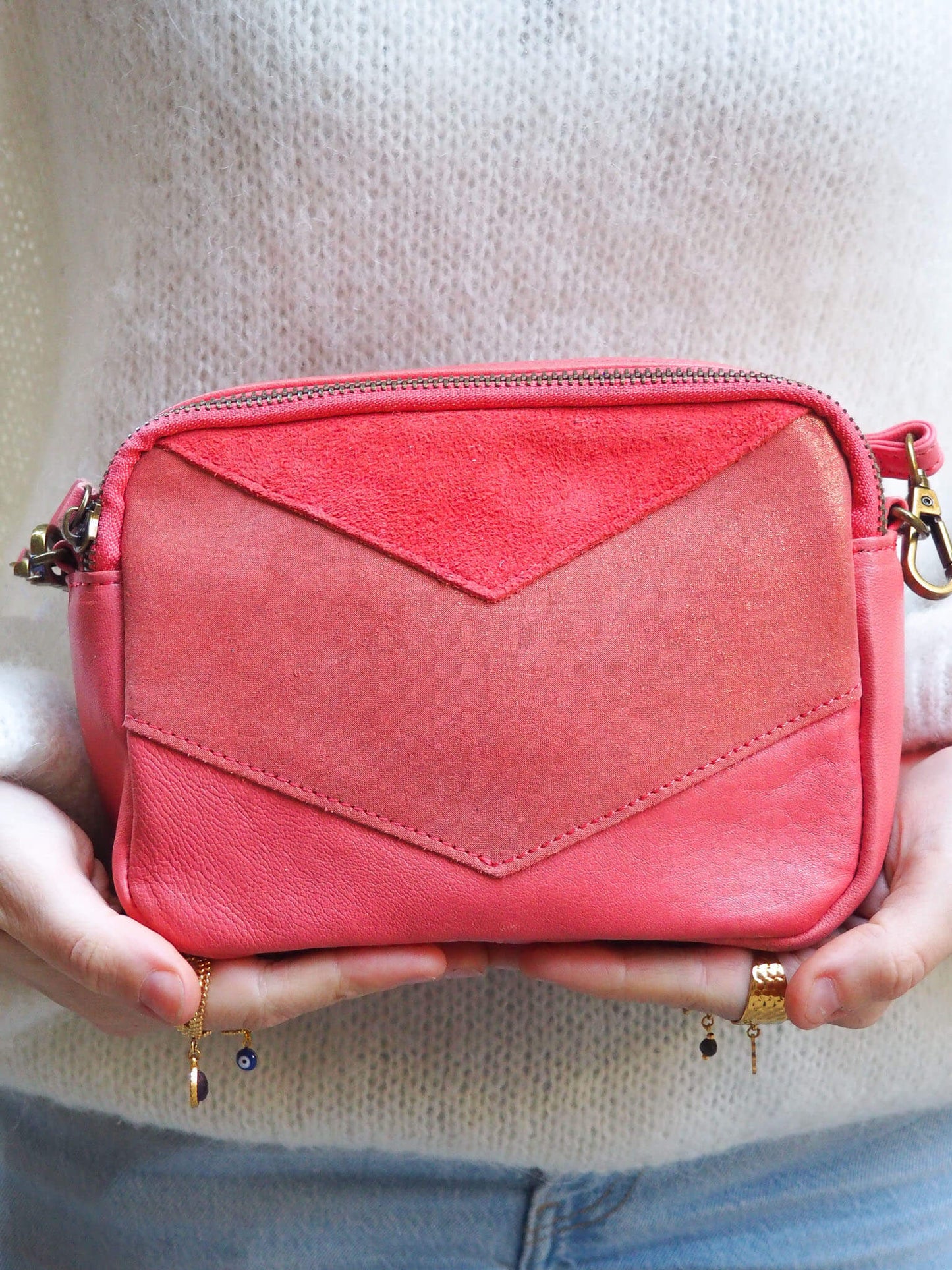 Sac Amélie bandoulière en cuir Turquoise