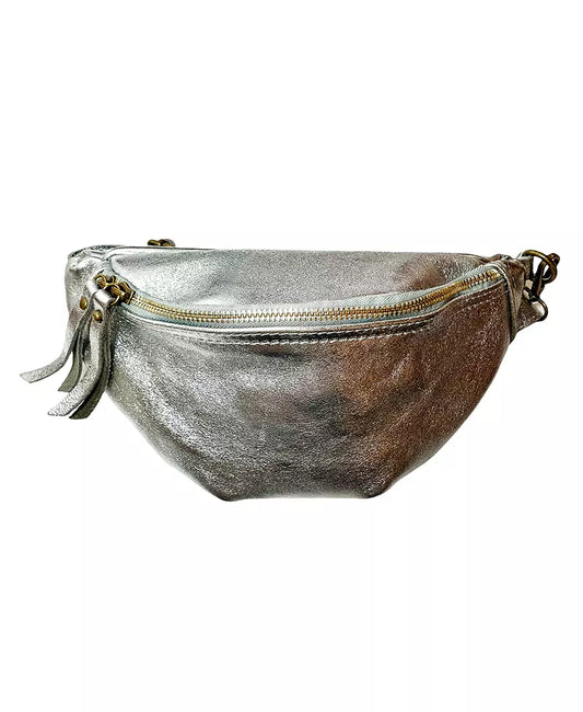 Sac banane Lou en cuir argenté