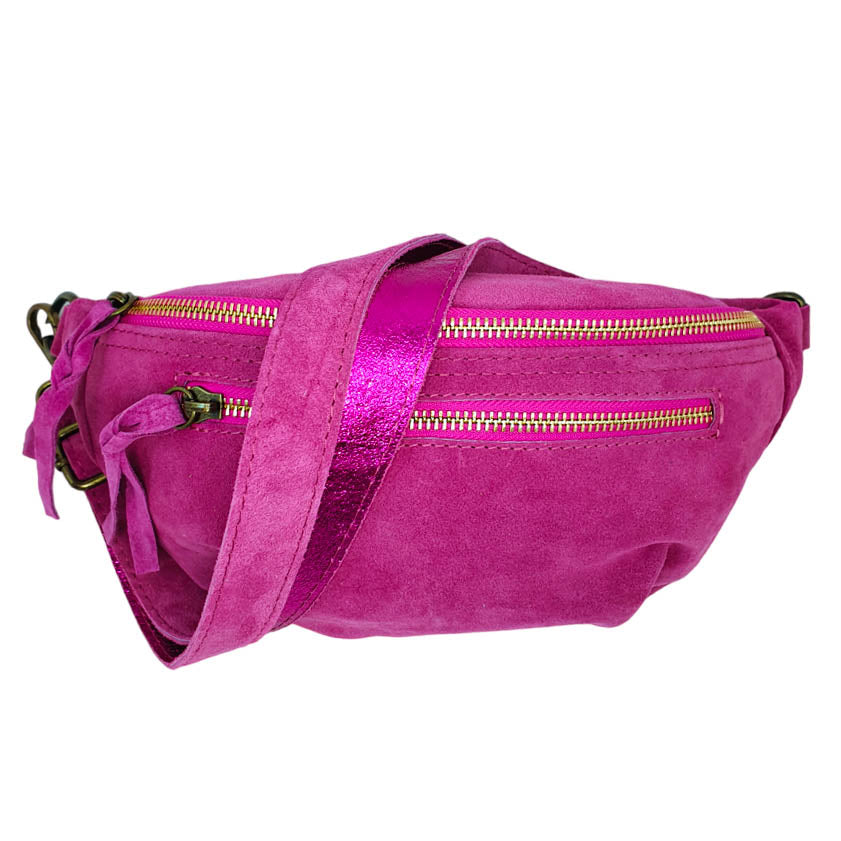 Sac banane Zoe en cuir fuchsia