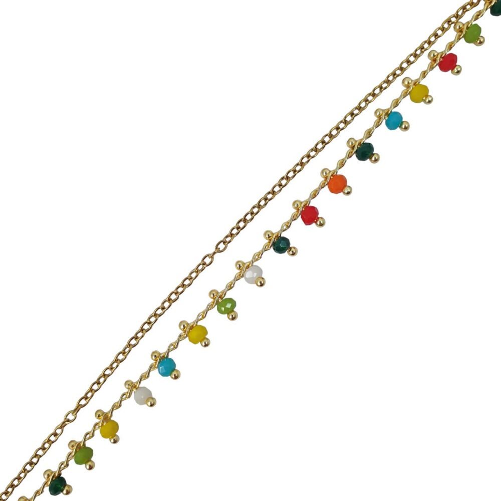 bijoux femme barcelone acier inoxydable laiton plaqué or doré fait main bracelet double chaine perle émaille coloré multicouleur