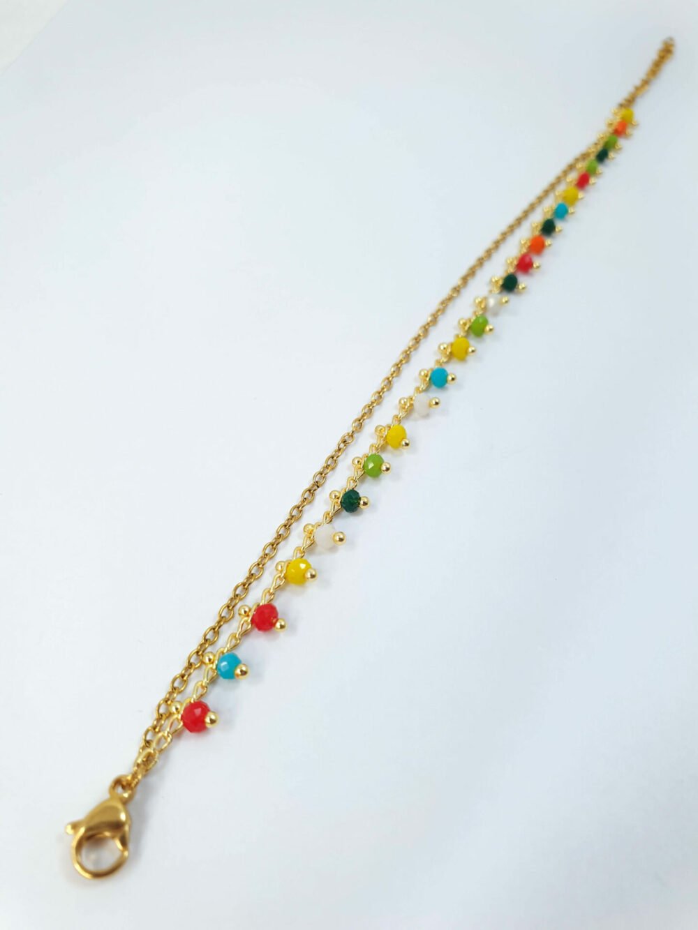 bijoux femme barcelone acier inoxydable laiton plaqué or doré fait main bracelet double chaine perle émaille coloré multicouleur