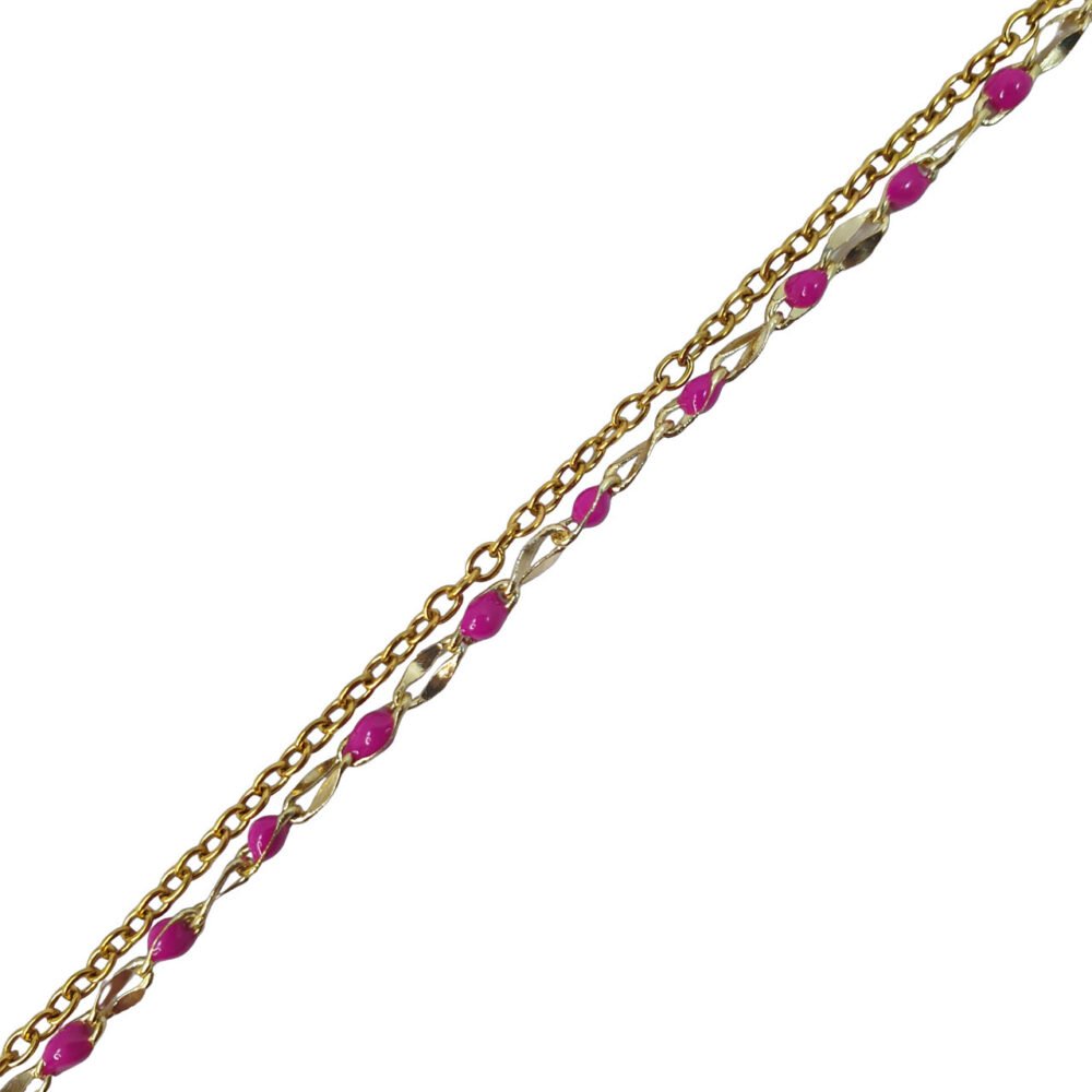 bijoux femme barcelone acier inoxydable laiton plaqué or doré fait main bracelet double chaine perle émaille coloré violet mauve
