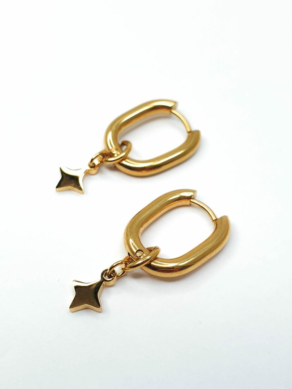 boucles d'oreilles fines petites créole acier inoxydable doré laiton étoile carré